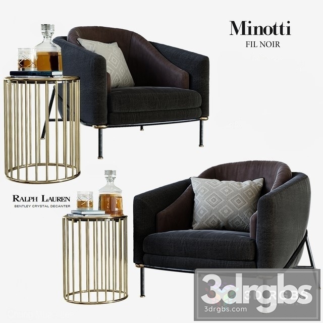 Minotti Fil Noir Caulfield Armchair 3dsmax Download - thumbnail 1