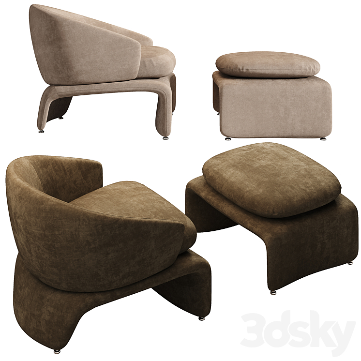 Minotti Halley armchair (5 materials) 3DS Max - thumbnail 2