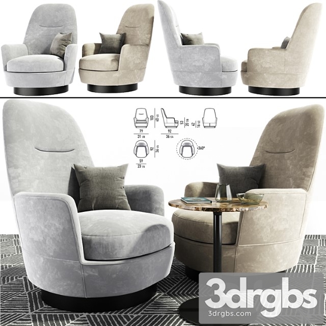 Minotti jacques arm chair with table 3dsmax Download - thumbnail 1