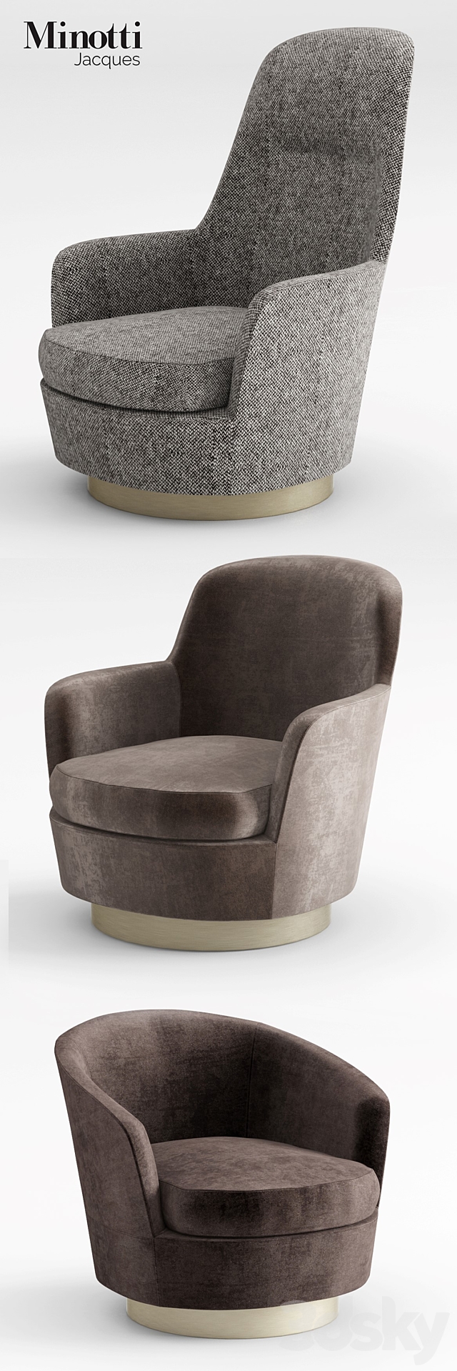 Minotti Jacques Armchairs collection 3DS Max Model - thumbnail 2