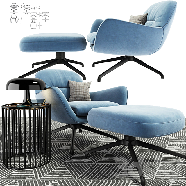 Minotti Jensen Arm Chair Set With Carpet 3ds Max - thumbnail 1