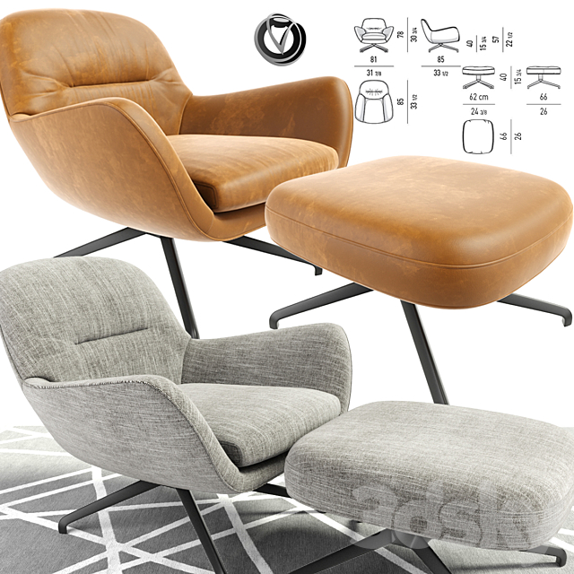 Minotti Jensen Arm Chair With Pouf And Carpet 3ds Max - thumbnail 1