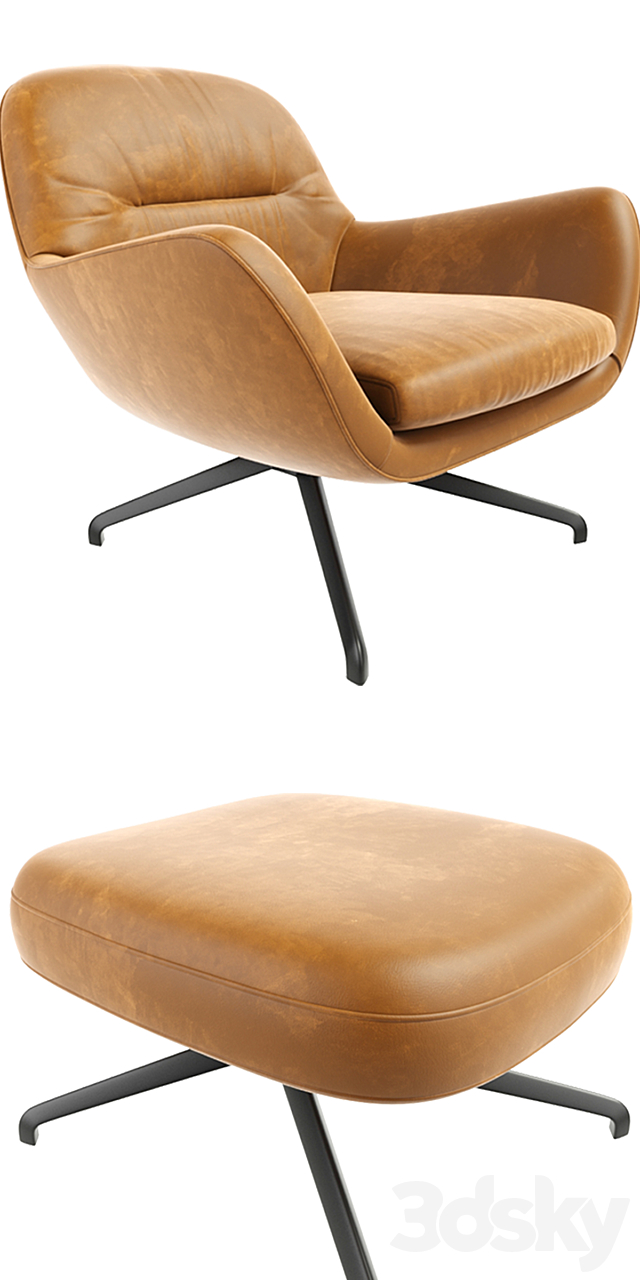 Minotti Jensen Arm Chair With Pouf And Carpet 3ds Max - thumbnail 2