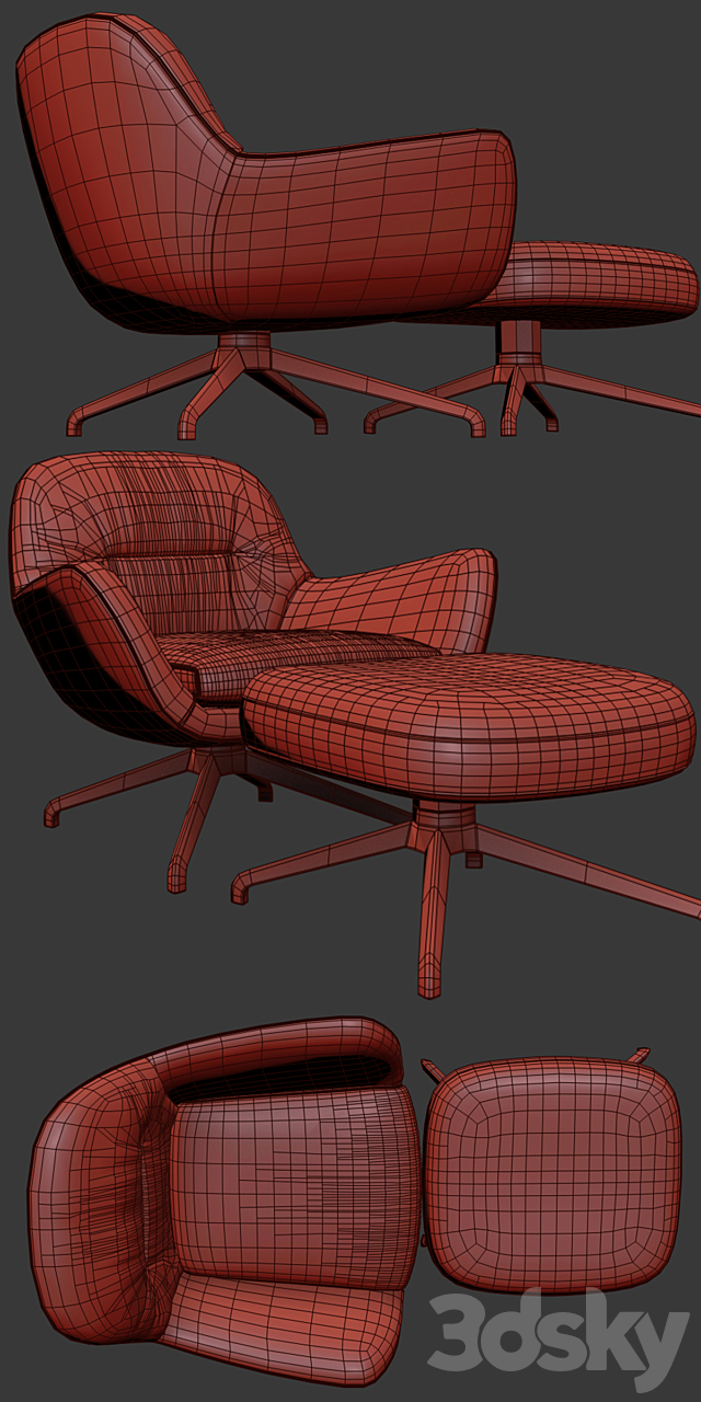 Minotti Jensen Arm Chair With Pouf And Carpet 3ds Max - thumbnail 3