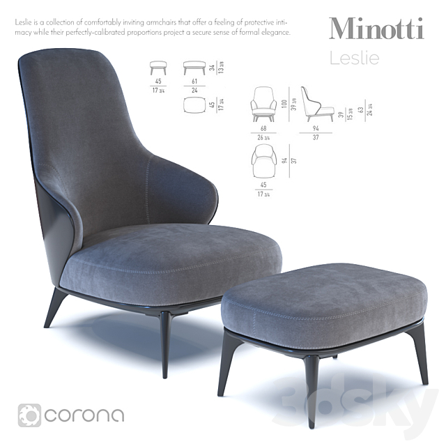 Minotti Leslie 3ds Max - thumbnail 1