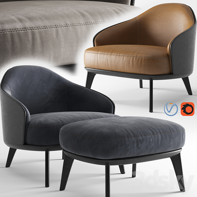 Minotti leslie armchair 3DS Max - thumbnail 1