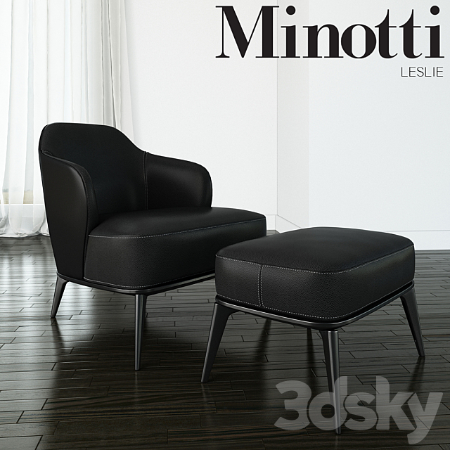 Minotti – Leslie armchair with ottoman leather 3DSMax File - thumbnail 1