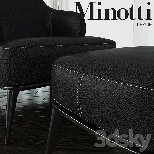 Minotti – Leslie armchair with ottoman leather 3DSMax File - thumbnail 2