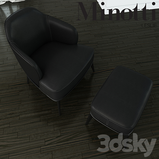 Minotti – Leslie armchair with ottoman leather 3DSMax File - thumbnail 3