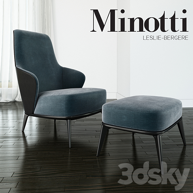 Minotti – Leslie long backrest armchair ottoman leather 3DSMax File - thumbnail 1