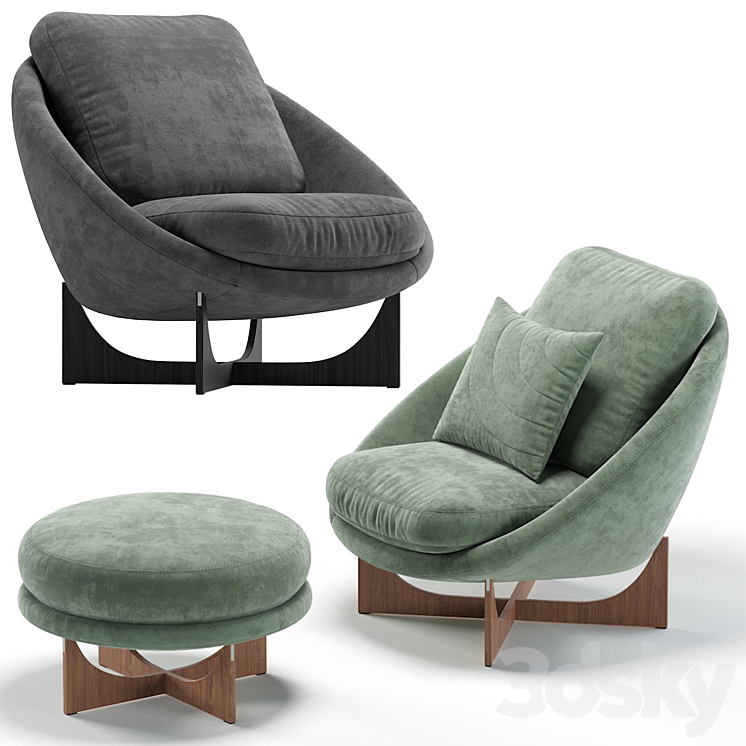 Minotti Lido Armchair\/Кресло Лидо 3DS Max Model - thumbnail 1