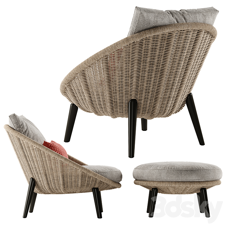 Minotti Lido Cord armchair 3DS Max Model - thumbnail 2