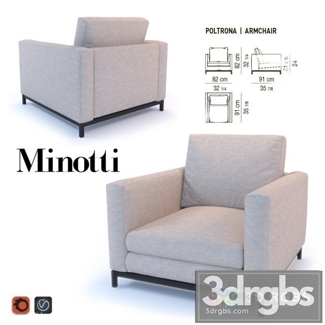 Minotti Poltrona Armchair 3dsmax Download - thumbnail 1