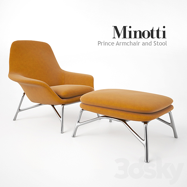 Minotti Prince Armchair and Stool 3ds Max - thumbnail 1