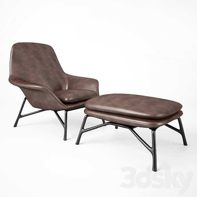 Minotti Prince Armchair and Stool 3ds Max - thumbnail 2