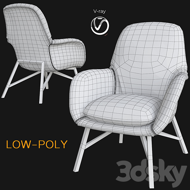 Minotti Prince Armchair & Ottoman (low poly) 3DS Max Model - thumbnail 2