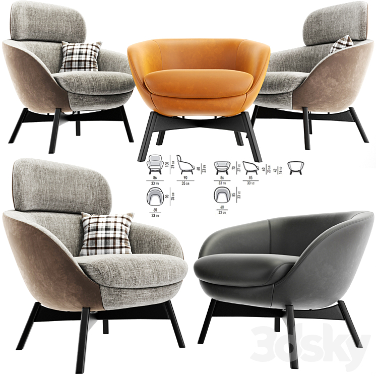 Minotti Russell Arm Chair Set 3DS Max - thumbnail 1