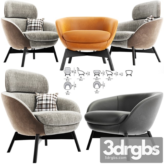 Minotti russell arm chair set 3dsmax Download - thumbnail 1