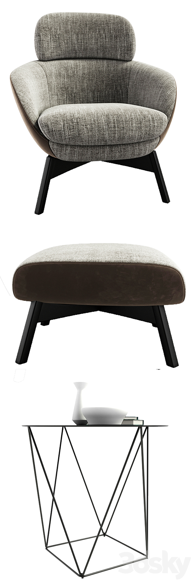 Minotti Russell Arm Chair With Coffee Table Set 3DS Max Model - thumbnail 2