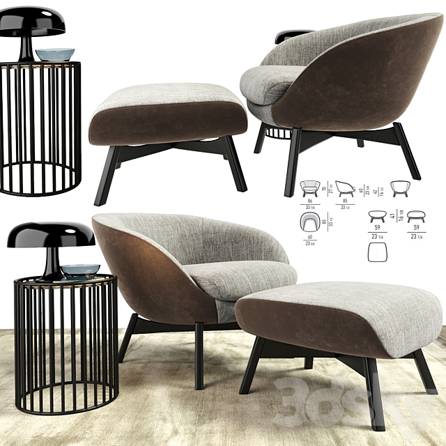 Minotti Russell Arm Chair With Ottoman And Table 3DSMax File - thumbnail 1