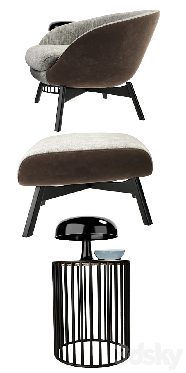 Minotti Russell Arm Chair With Ottoman And Table 3DSMax File - thumbnail 2