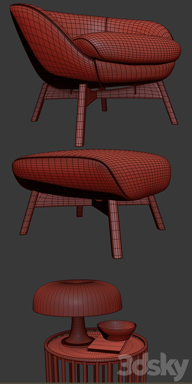 Minotti Russell Arm Chair With Ottoman And Table 3DSMax File - thumbnail 3