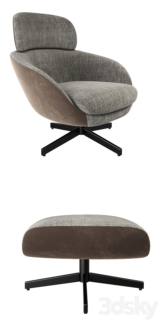 Minotti Russell Arm Chair With Puff 3DSMax File - thumbnail 2