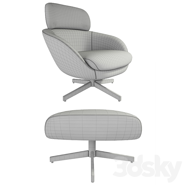 Minotti Russell Arm Chair With Puff 3DSMax File - thumbnail 3