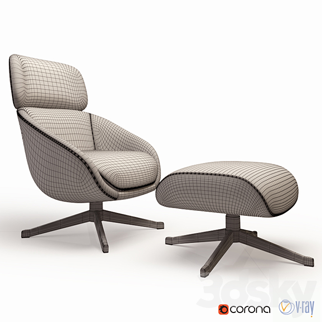 Minotti Russell armchair 3ds Max - thumbnail 2