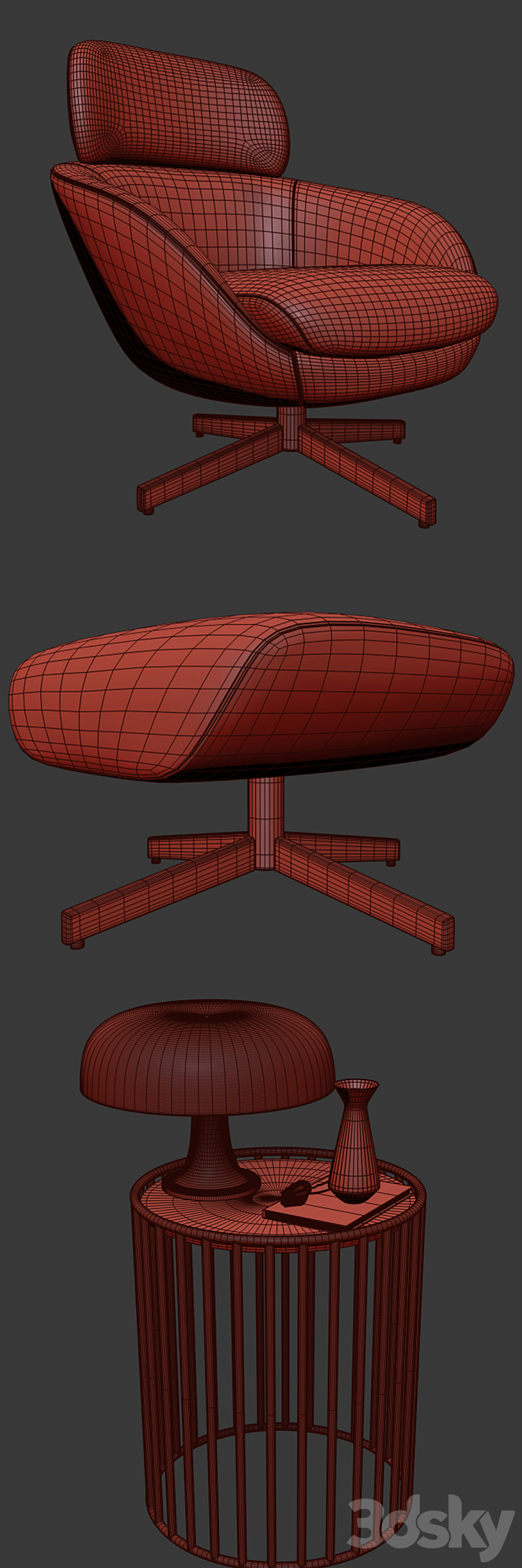 Minotti Russell Head Arm Chair With Coffee Table 3DS Max - thumbnail 2