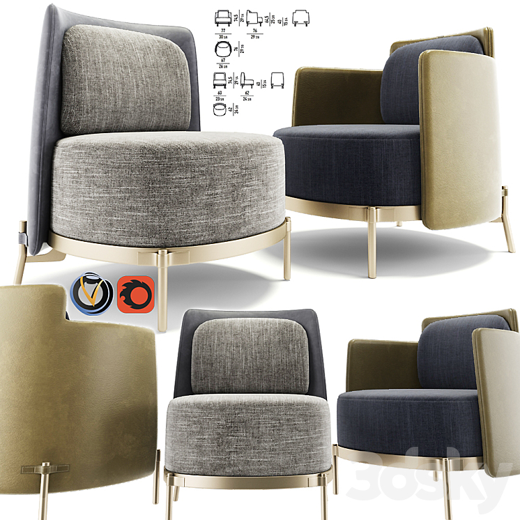 Minotti Tape Armchair Set 3DS Max - thumbnail 1