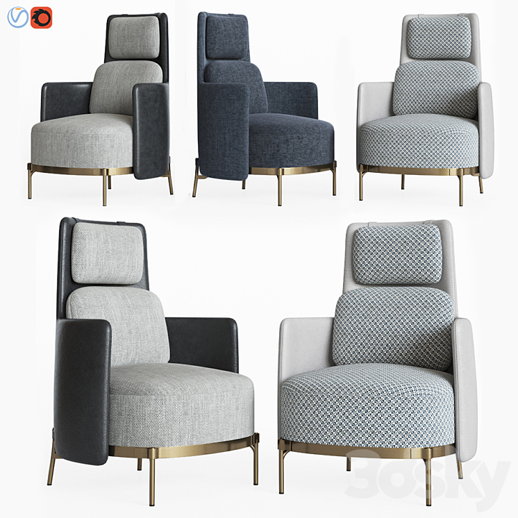 Minotti Tape Armchairs 3DS Max - thumbnail 1