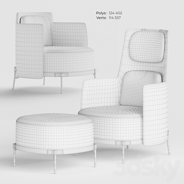 Minotti TAPE Armchairs 3DSMax File - thumbnail 2