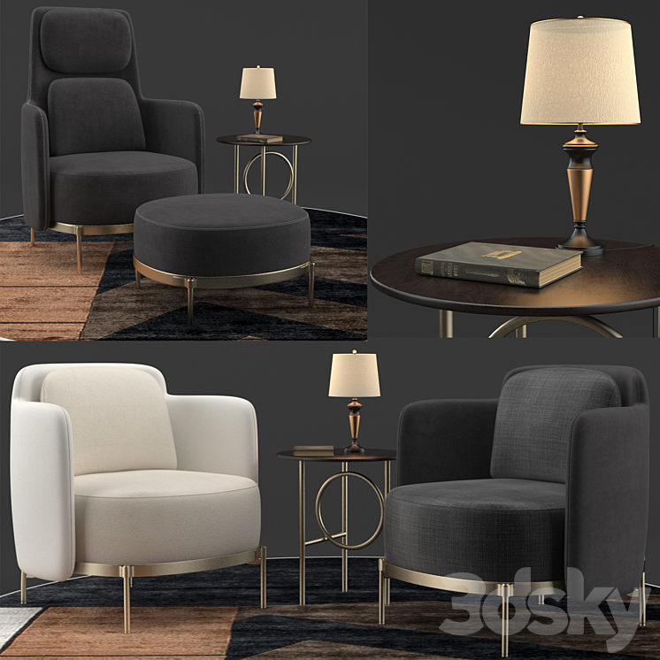 Minotti tape dark set 3DS Max - thumbnail 1