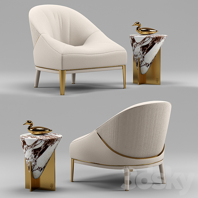 Minstrel small table and Rosemary leather armchair – Visionnaire Home Philosophy 3DS Max Model - thumbnail 1