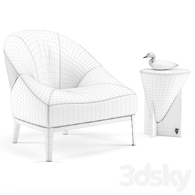 Minstrel small table and Rosemary leather armchair – Visionnaire Home Philosophy 3DS Max Model - thumbnail 3