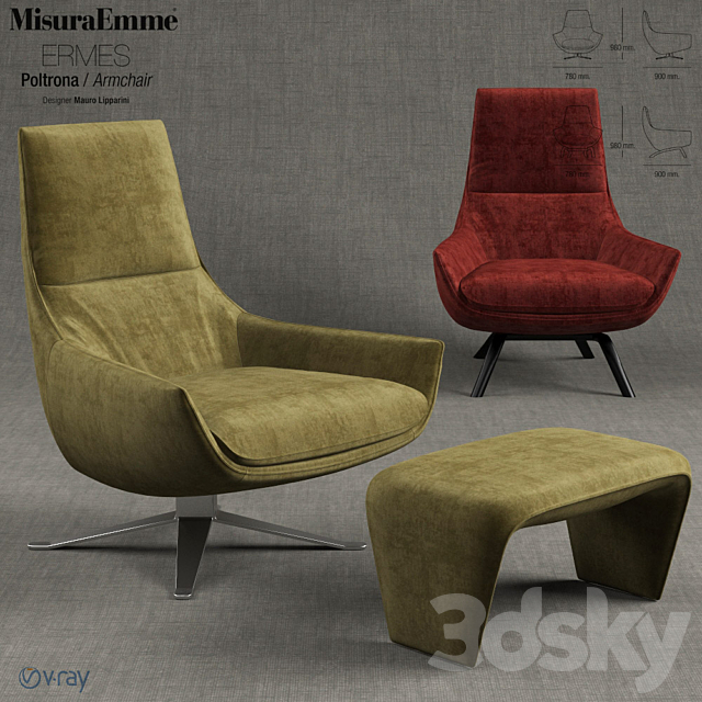 Misuraemme ERMES armchair by MAURO LIPPARINI 3DSMax File - thumbnail 1