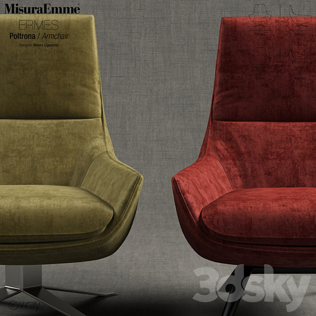 Misuraemme ERMES armchair by MAURO LIPPARINI 3DSMax File - thumbnail 2