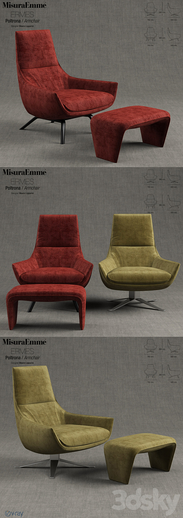 Misuraemme ERMES armchair by MAURO LIPPARINI 3DSMax File - thumbnail 3