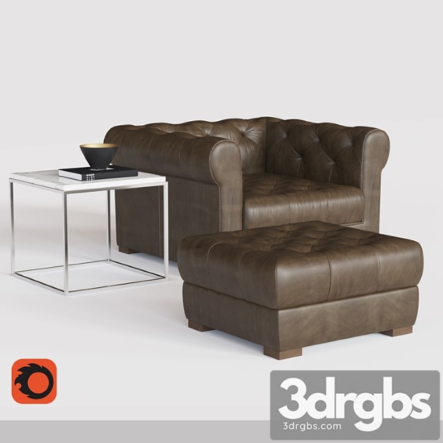 Modena chesterfield leather chair and half 3dsmax Download - thumbnail 1