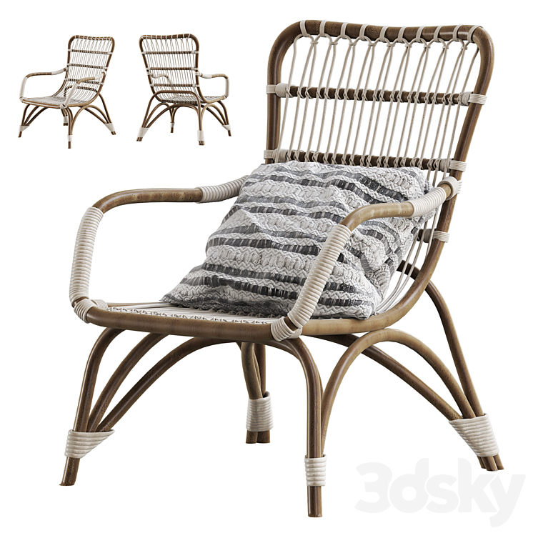 Moka natural rattan armchair 3DS Max Model - thumbnail 1