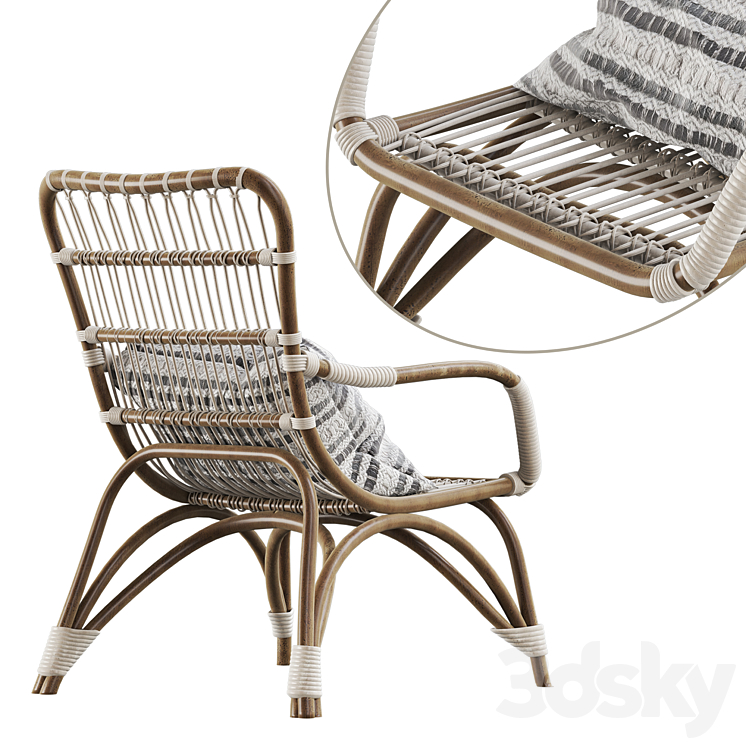 Moka natural rattan armchair 3DS Max Model - thumbnail 2