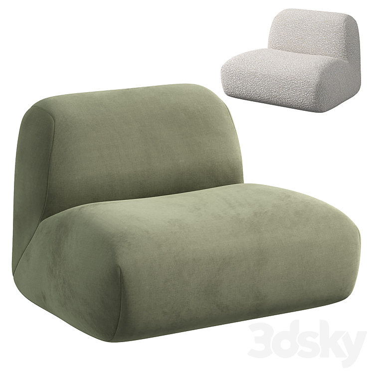 Multi-color Options Boconcept Stuffed Floor Teddy Couch Hippo Loveseat Boucle Cloud armchair 3DS Max Model - thumbnail 1