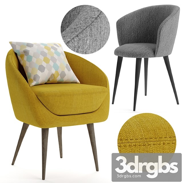 Mustard armchair witn gray stool 3dsmax Download - thumbnail 1