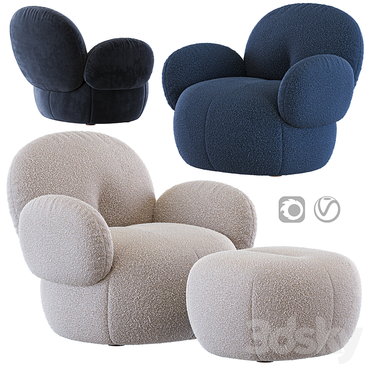 Nana Love Armchair and pouf by Freifrau 3DS Max Model - thumbnail 3