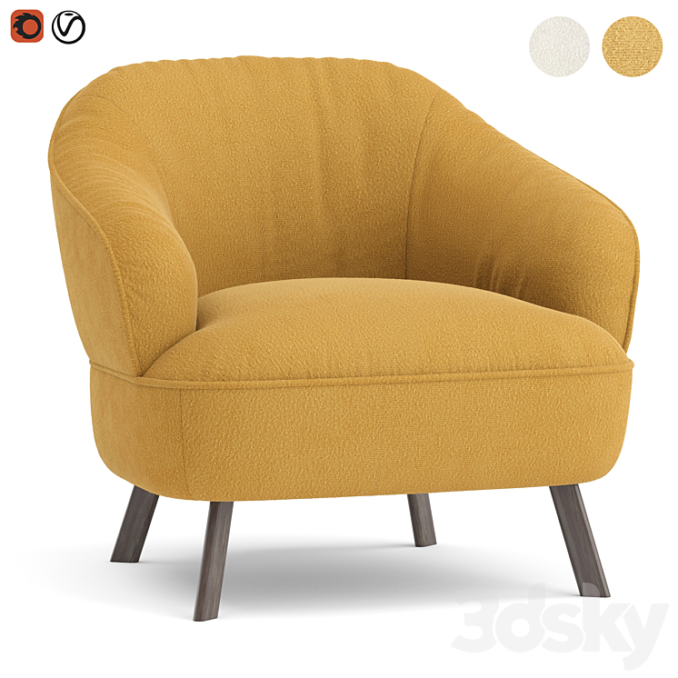 Natuzzi Damen wooden legs armchair 3DS Max Model - thumbnail 1