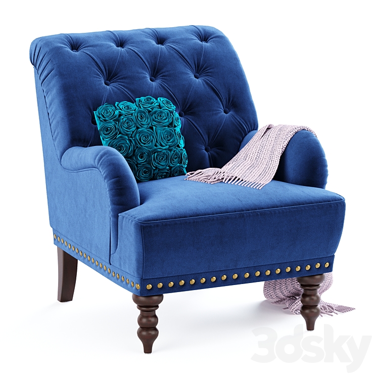 Navy Blue Velvet Armchair 3DS Max Model - thumbnail 1