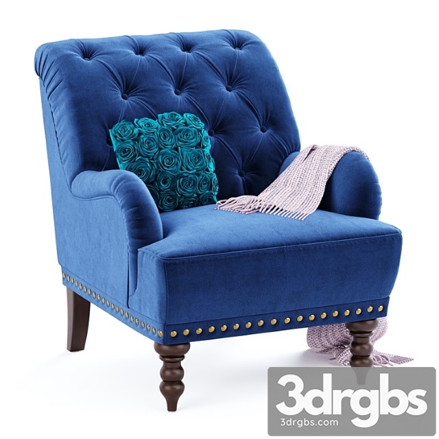 Navy blue velvet armchair 3dsmax Download - thumbnail 1