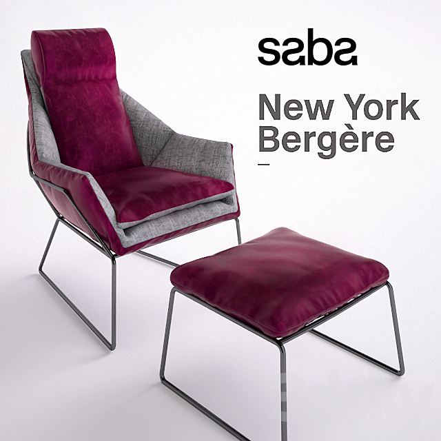 New York Bergere by Saba Italia – Armchair and Pouf 3DSMax File - thumbnail 1