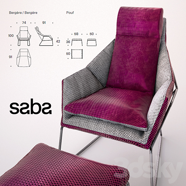 New York Bergere by Saba Italia – Armchair and Pouf 3DSMax File - thumbnail 3